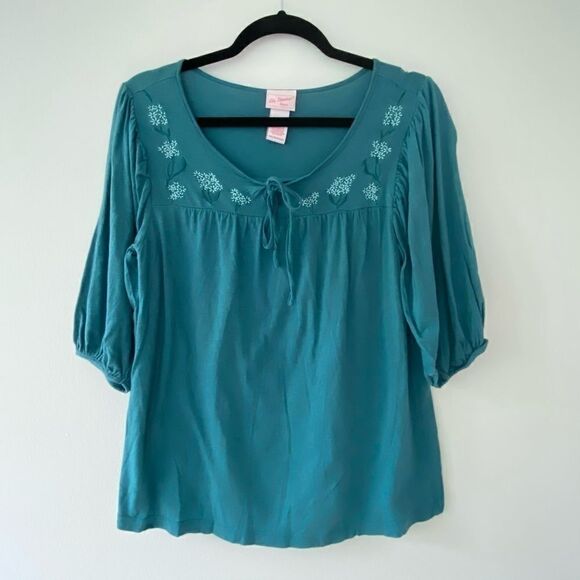 Vintage Teal lingerie Floral Embroidered Prairiecore Top - Picture 1 of 7